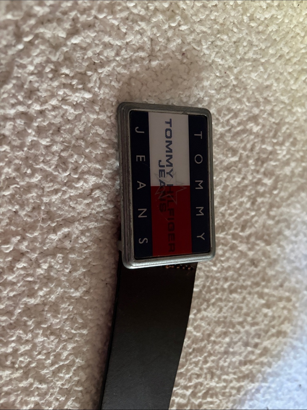 Tommy Hilfiger Men's Brown Belt with Red, White & Navy Logo Buckle